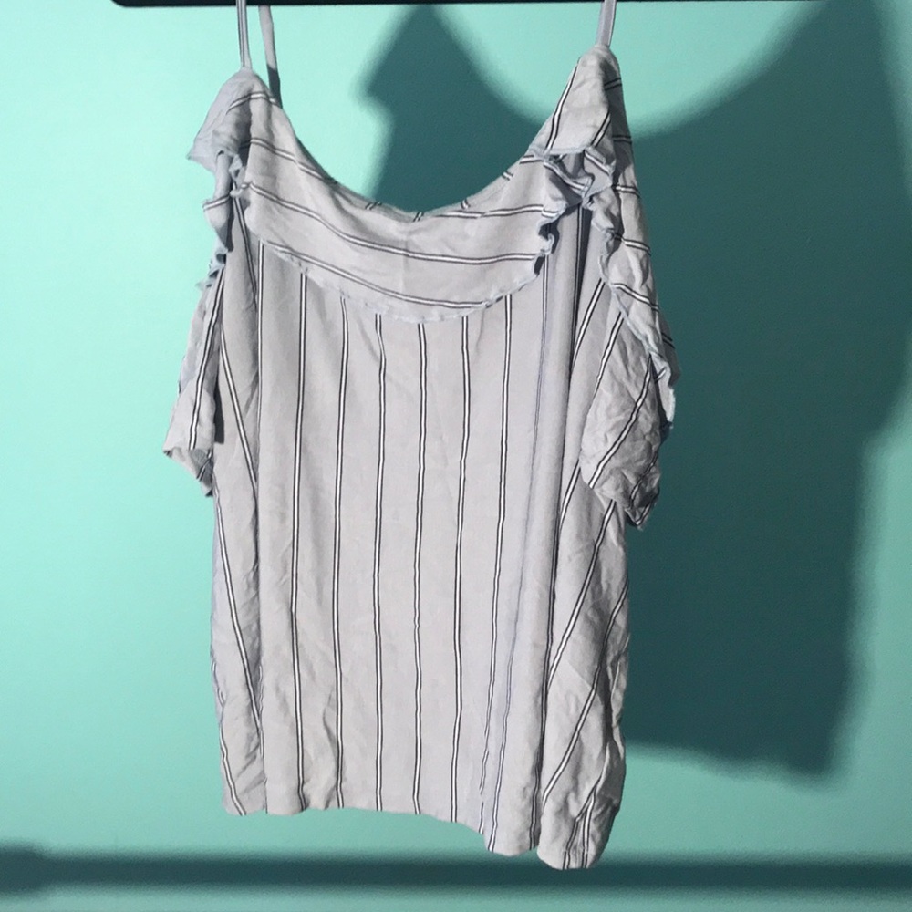 Off the shoulder light blue stripped blouse 💙
